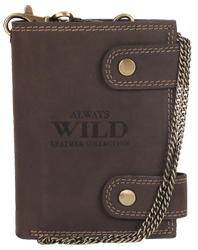 Atrakcyjny, skórzany portfel męski z mosiężnym łańcuchem Always Wild