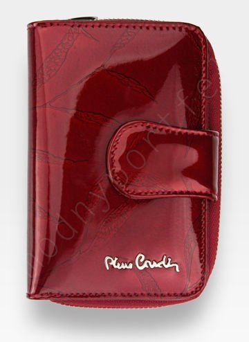 Portfel Damski Pierre Cardin Skórzany Mały Pionowy Czerwone Liście RFID Secure