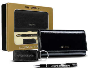 Zestaw prezentowy: skórzany portfel damski, brelok i długopis — Peterson