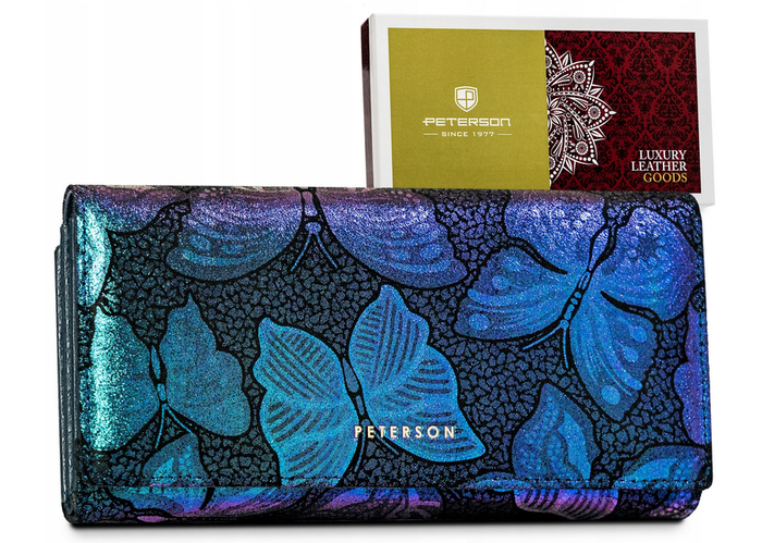 Duży portfel damski skórzany w motyle ze skóry naturalnej — Peterson
