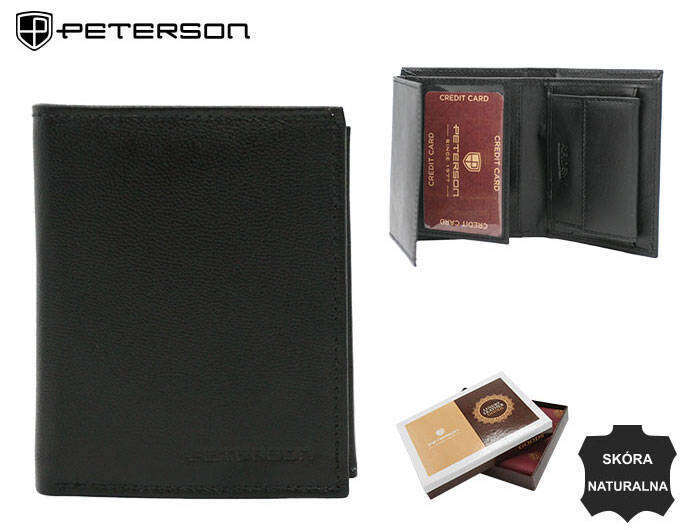 Klasyczny, pionowy portfel damski ze skóry naturalnej — Peterson