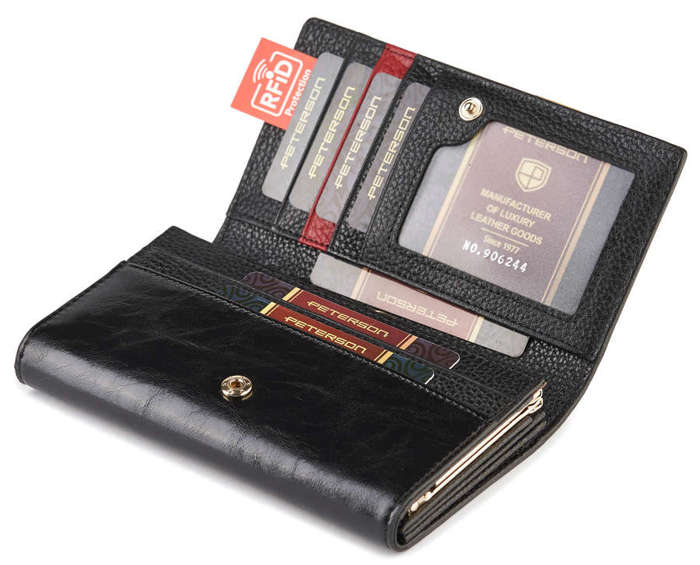 Kompaktowy portfel Damski Skórzany z wysokojakościowej skóry naturalnej Peterson Czarny