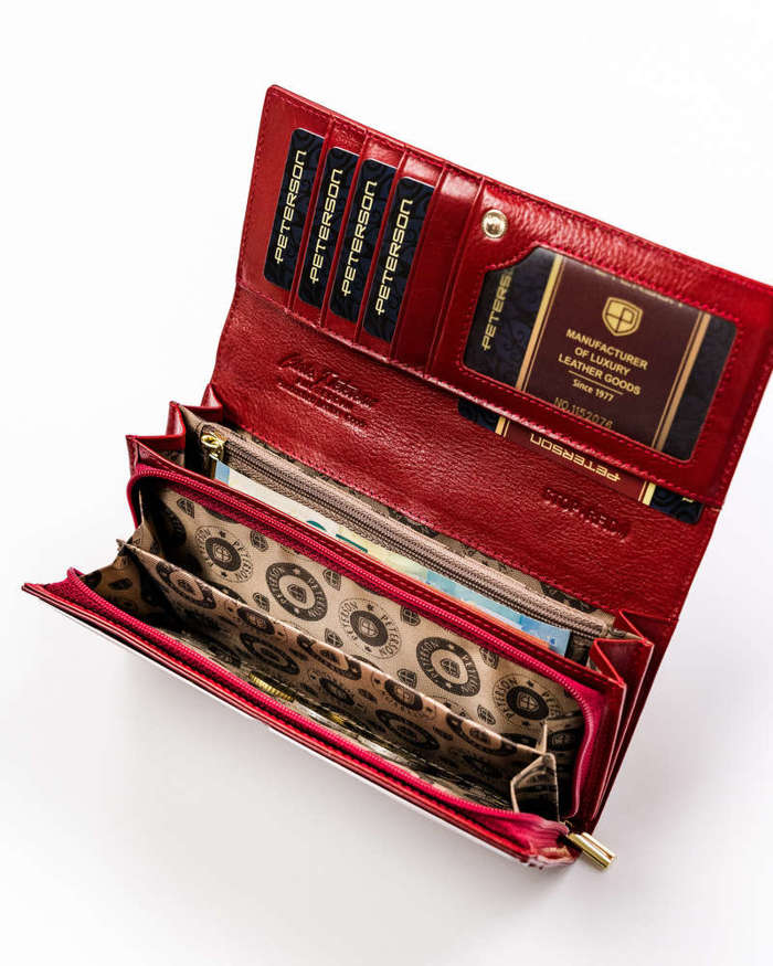 Lakierowany portfel Damski z portmonetką na suwak RFID — Peterson - Czerwony