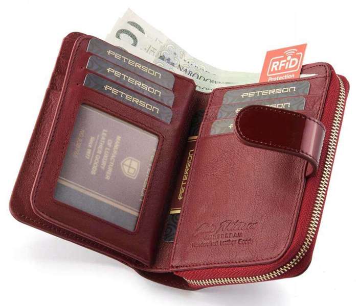 Mały skórzany portfel damski Skórzany RFID — Peterson - Czerwony