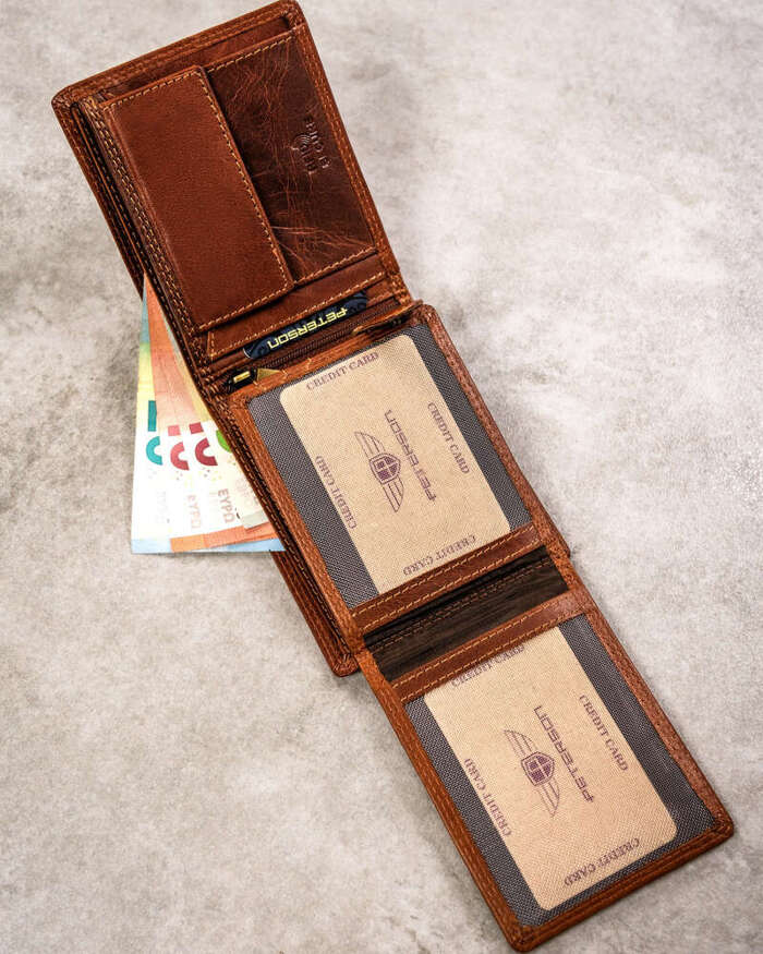 Peterson Duży  skórzany portfel męski z tłoczeniem przedstawiającym znak zodiaku Bliźnięta