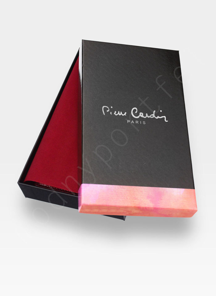 Portfel Damski Pierre Cardin Skóra Naturalna Czarne Liście Poziomy Mały z Zabezpieczeniem RFID Secure
