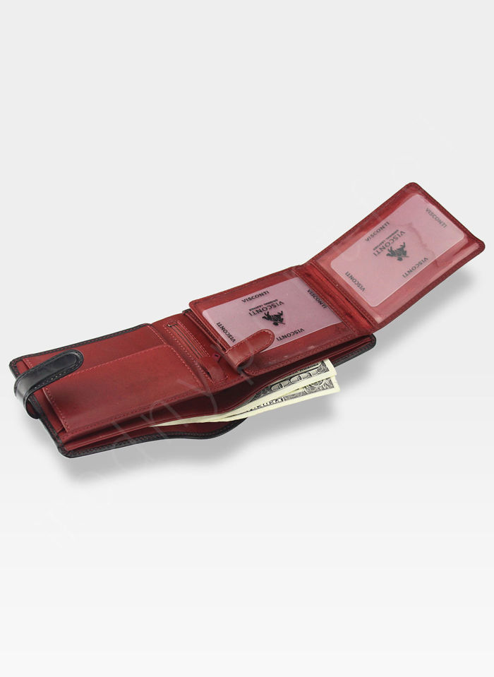 Visconti Portfel Męski Skórzany Torino TR35 RFID Czarny + Czerwony