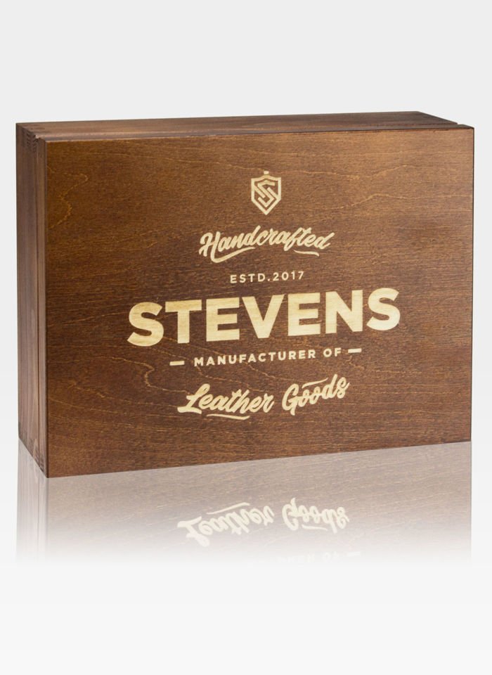 Zestaw Prezentowy STEVENS Portfel (RFID Secure)  i Pasek w drewnianym pudełku na prezent!