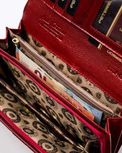 Lakierowany portfel Damski z portmonetką na suwak RFID — Peterson - Czerwony
