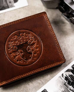 Peterson Duży  skórzany portfel męski z tłoczeniem przedstawiającym znak zodiaku Byk