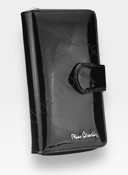 Portfel Damski Pierre Cardin Skóra Naturalna Czarne Liście Pionowy RFID Secure