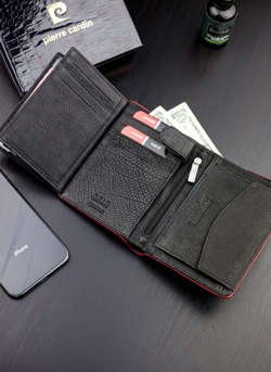 Portfel Męski Pierre Cardin Skórzany Klasyczny Tumble 326 RFID Black+red