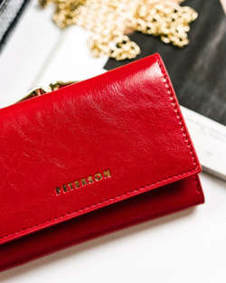 Zgrabny portfel damski skórzany z ochroną kart RFID Peterson Czerwony